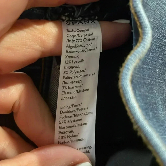 Spanx Distressed Ankle Skinny Jeans Medium Wash Stretch denim Women’s Size L - Picture 12 of 13